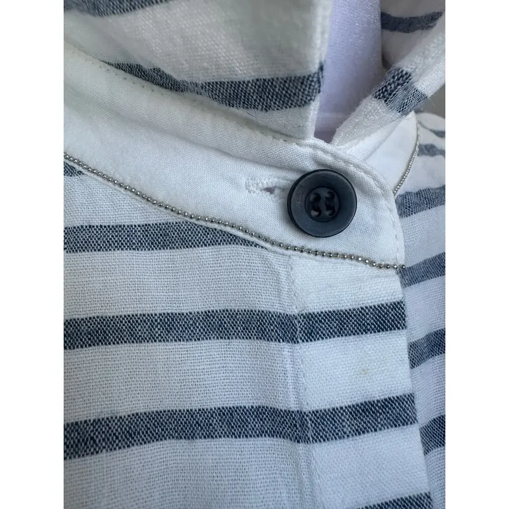 Lafayette 148 New York Button Down White Blue Stripe Tunic Small S Cotton Linen - Picture 6 of 10